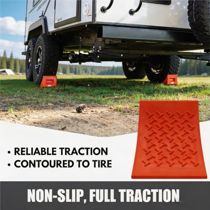 Heavy Duty Rubber Wheel Chocks (2 Pack) - Non-Slip Solid Tire Stoppers for Boat Trailer, RV, Truck, Camper - Yellow, Pre-Drilled Hole & Grab Handle(Red) - color: Red