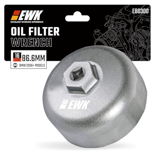 EWK 86.6mm 16-Flute Oil Filter Wrench, Heavy-Duty Cup Tool for BMW Cartridge Caps, Remove & Install Filter Housing Safely with 3/8" Drive, Fits 2006+ Models