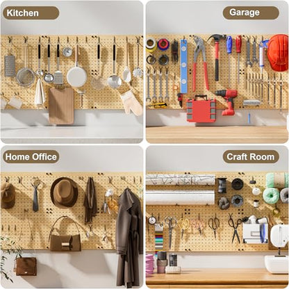 VOIMO Bamboo Pegboard Organizer Set, 6 Panels (16"x12") | 48 Hooks, Eco-Friendly Wall Mounted Storage Rack for Tools, Crafts & Office – Natural Bamboo Pegboard with Accessories - size: 16'' X 12'' (6 Panels)