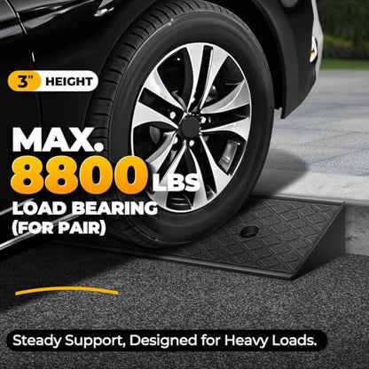 Auto Dynasty Rubber Curb Ramps, 3" Lift Height Curbside Driveway Ramp, 4410 LBS/2T Capacity Sidewalk Curb Ramp for Cars Trucks Bikes Motorcycles Wheelchairs, 2 Pack - size: 3" Rise