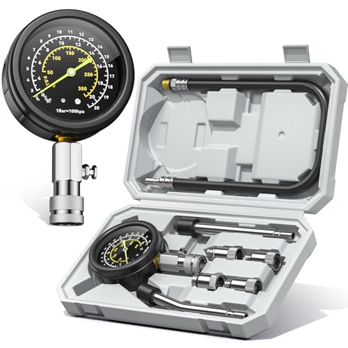 AUTOWN Professional Compression Tester Kit, 300 PSI Triple-Scale Gauge with 8-Piece Set & Portable Gray Case for Car, Truck, ATV & Small Gas Engines Diagnosis