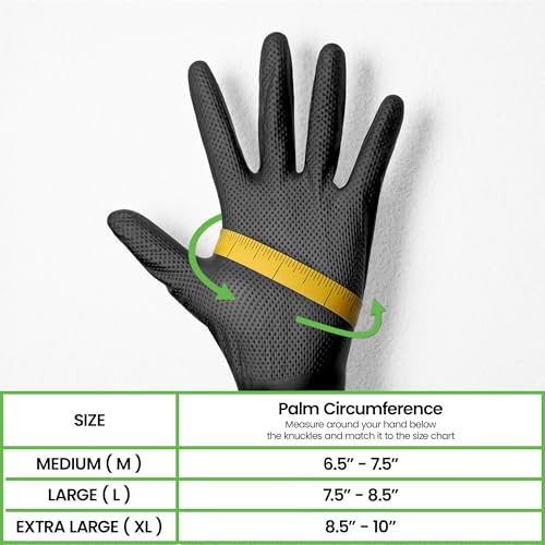 10 Mil Heavy Duty Nitrile Gloves, Diamond Grip, Latex-Free, Chemical Resistant for Mechanics & Auto Repair - size: Medium