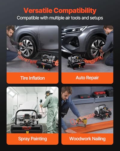 VEVOR Air Compressor, 1 Gallon Steel Tank, 1HP 1.5CFM @ 90PSI Oil Free Air Compressor & Max. 120PSI Pressure, 78dB Ultra Quiet Portable Compressor for Auto Repair, Tire Inflation, Spray Painting, 120V - size: 1 Gallon