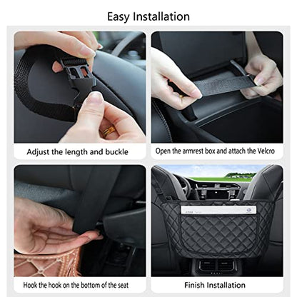 Car Purse Holder - Durable Leather Seat Back Organizer with Handbag Holder, Front Seat Storage Barrier, Backseat Pet & Kids Driver Storage Netting Pouch - color: Upgraded Black