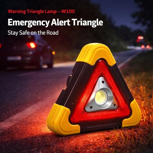 Car Warning Triangle Lamp, Emergency Safety Flashing Sign with Rechargeable Battery, MultiFunction Work Light - Durable ABS Plastic, Adjustable Brightness, Ideal for Roadside