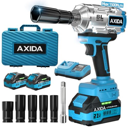 Cordless Impact Wrench with 2 x 4.0Ah Batteries 1107Ft-lbs (1500N.m),1/2" Brushless High Torque Impact Gun, 21V Electric Impact Driver, 3500IPM, 5 Socket,Variable Speeds for Car/Truck RV/Mower