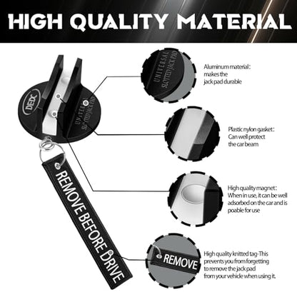 DEDC Universal Pinch Weld Jack Pad 2 Pcs Black, Magnetic Aluminum Jacking Puck Frame Rail Protecotr with 2 Reminder Streamers, Garage Accessories for Mechanics - color: Black 2 Pcs with 2 Reminder Streamers