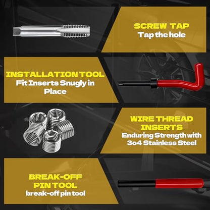KJE 322PCS Helicoil Thread Repair Kit, Metric (M5-M12) & SAE (1/4"-1/2") Thread Restorer Kit with HSS Drill Bits Taps Thread Inserts Break-Off Tools, Stripped Thread Repair Kit for Automotive - size: 322PCS