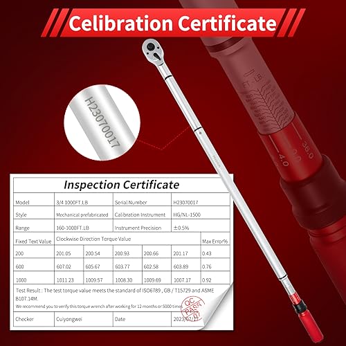 Hairich 3/4- Drive Click Torque Wrench,48 Tooth, 160-1000ft.lb/217-1356Nm | Dual-Direction Adjustable Torque Wrench, Professional Inch Pound Torque Wrench, for Maintenance Tool and Product Assembly - size: 160-1000 FT.LB