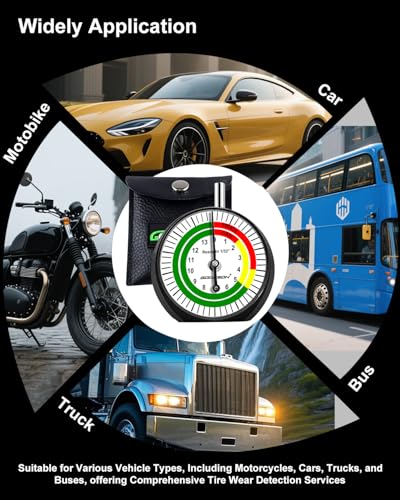 GODESON Truck Dial Tire Tread Depth Gauge,Reads in 1/32 Inch Increments，Suitable for Motorcycle, Car, Truck and Bus - color: Black and White