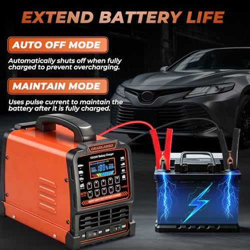 12V 24V Car Battery Charger Heavy Duty, 0-15A Automatic Battery Maintainer with Auto Shutoff, 10 Charging Modes incl. CV/CC & Strong Mode, Smart Trickle Charger for Car Truck Motorcycle RV