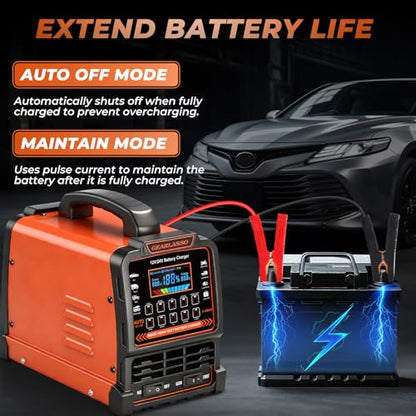 12V 24V Car Battery Charger Heavy Duty, 0-15A Automatic Battery Maintainer with Auto Shutoff, 10 Charging Modes incl. CV/CC & Strong Mode, Smart Trickle Charger for Car Truck Motorcycle RV