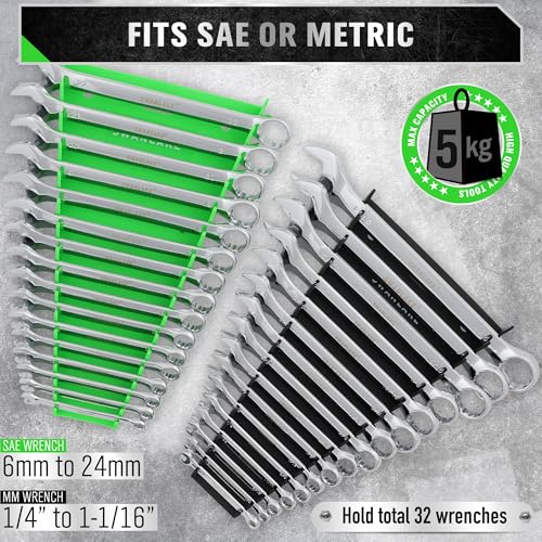 Magnetic Wrench Organizer 4-piece, Wrench Rack Tool Trays SAE (1/4" to 1-1/16"), Metric (6mm to 24mm), 64-Slot Drawer Storage Tools, Wrench Set Holder - color: 64-Slot Multi-Color