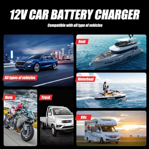12V 6-Amp Battery Charger, Smart Trickle Charger Maintainer, Battery Repair | Battery Desulfator, Temperature Compensation, Multi-protection for Car Truck Motorcycle Lawn Mower Marine Lead Acid Batteries