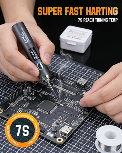Cordless Soldering Iron Kit, 1400mAh Rechargeable Cordless Soldering Iron, 7 Seconds Fast Heating(500°F-788℉), LED Light and Adjustable Temperature, Soldering Iron for Electric Repairs, DIY