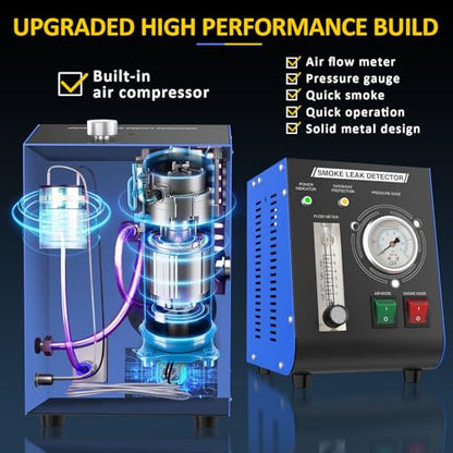 Automotive Smoke Machine, Professional Leak Detector Built-in Air Pump Flow Meter 19PSI Leak Diagnostic Tester Tool Unit Kit 12V EVAP Dual Mode for All Vehicles Pipe Systems, ATV, Boat, Motorcycle - style: Flow Meter