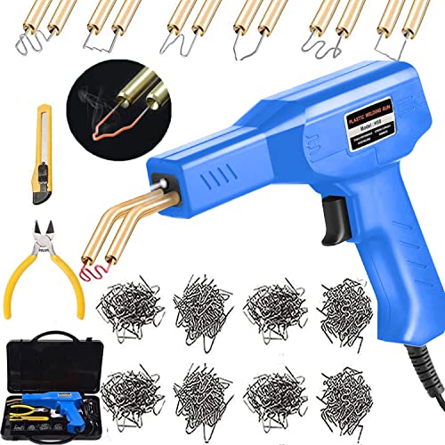 Plastic Welding Machine Car Bumper Repair Kit, Hot Staple Gun Plastic Welder & 3 Types Staples: Flat, Outside Corner, Inside Corner - color: Blue