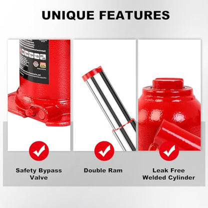 Jack Boss Bottle Jack 8 Ton (16,000 LBs) Hydraulic Car Jack, Fit for Auto Truck Repair and House Lift, AS80802X - size: 8T-double ram