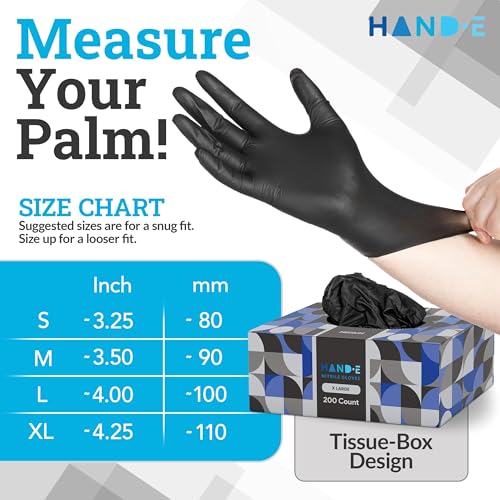 Hand-E Touch Black Nitrile Disposable Latex Free & Powder Free Gloves X-Large, 200 Count - BBQ, Tattoo, Hair Dye, Cooking & Mechanic Gloves - style: X Large