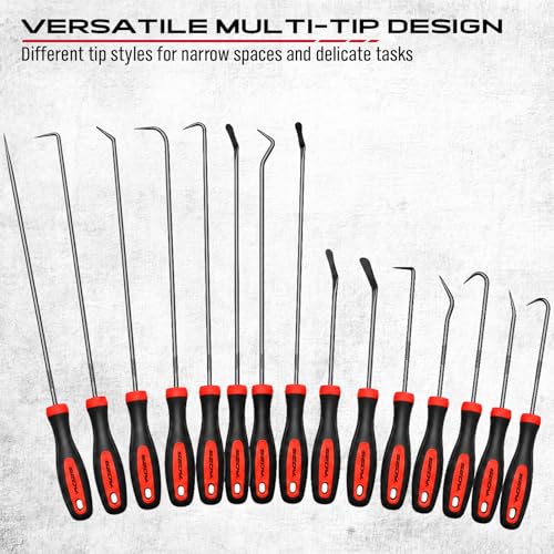 14PCS Pick and Hook Tool Set, Long and Mini Precision Pick Tools with Non-Slip Handles for O-Ring, Seal, Gasket and Hose Removal, Automotive Hook and Pick Set for Car Repair and Mechanical Maintenance - color: 14PCS Pick & Hook Set