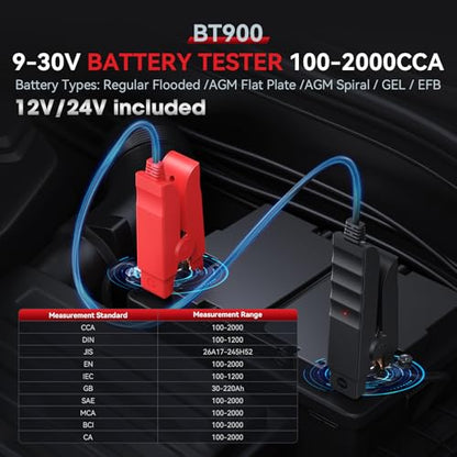 iCarsoft BT900 Wireless BT Battery Test Clip, 100-2000 CCA Load 9V-30V Car Battery Tester Clip with Battery Test/Cranking Test/Charging Test for Car Truck Motorcycle ATV SUV Boat Yacht