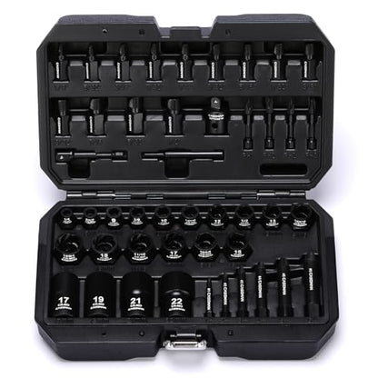 CASOMAN 3/8" Drive Bolt & Nut Extractor Set, Heavy Duty Screw Extractor Kit with Adapter and Pin for Removing Damaged Rusted Broken Rounded Fasteners off with a Storage Case, CR-MO - size: 46-Piece
