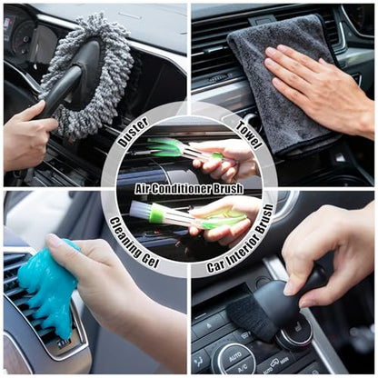 Car Cleaning Kit, Car Vacuum Interior Detailing Cleaner Kit with High Power Handheld Vacuum, Brush Set, Windshield Tool, Duster, Towels, Complete Car Care Tools for Women (Black) - color: Black