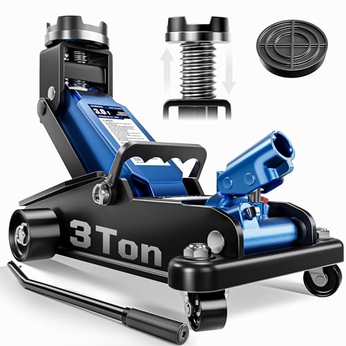 AUTOWN 3 Ton Floor Jack, Alloy Steel Hydraulic Car Jack with Quick Lift & Cross-Shape Rubber Pad, 7.1-20.9 Inch Lifting Range for SUV Truck (6600 lbs)