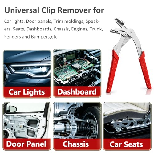 Car Clip Pliers, Spring-Loaded Auto Fastener Remover, Four-Point Support 17-4 Stainless Steel Damage-Free Door Panel & Interior Exterior Trim Removal Tool for Plastic Fasteners
