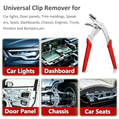 Car Clip Pliers, Spring-Loaded Auto Fastener Remover, Four-Point Support 17-4 Stainless Steel Damage-Free Door Panel & Interior Exterior Trim Removal Tool for Plastic Fasteners