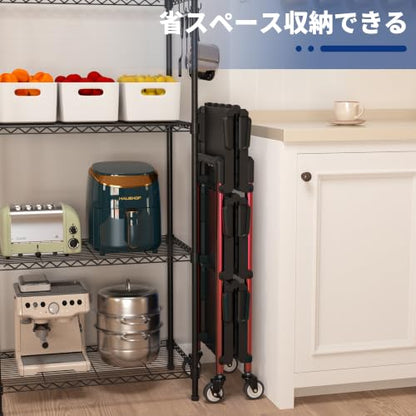 WORKPRO 3-Tier Collapsible Utility Cart, 210 LBS Cart with Wheels | No Assembly Required, Foldable Service Cart with Spacious Shelves for Garage, Warehouse, Office & Home Use, Black/Red - color: Black/Glossy Red