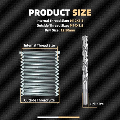M12x1.5X16.2MM Thread Repair Kit with Insert HSS Drill, Tap, Counterbore, Installation Driver, Metric, 10PCS Stainless Steel Insert M12x1.5X16.2MM