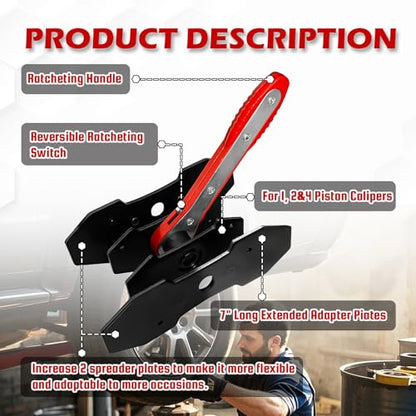 YATOINTO Brake Caliper Compression Tool,Caliper Piston Compressor Tool with Extra 2Pcs Large Plates 1.57"-2.95" for Disc Brake Pad Spreader,Brake Caliper Press Tool with 4 Break Caliper Hangers,Red