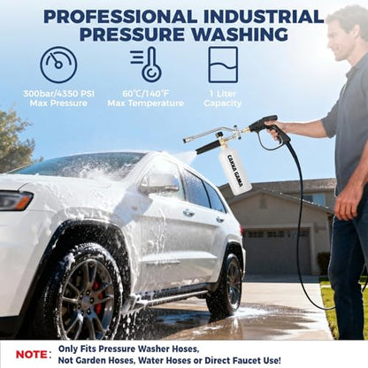 Foam Cannon Dual Connector for Pressure Washer, Industrial Car Wash Foam Gun Kit 1/4 Inch Quick Connector, Adjustable Soap Cannon with 5 Pressure Washer Nozzle Tips, Adapter, 1 Liter - size: Nine-Piece Set