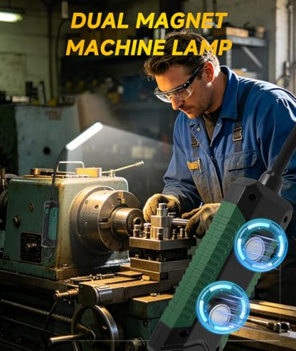 Magnetic Work Light, Rechargeable Flashlight Machine Light with 360° Flexible Gooseneck, Shop Tool Lamp for Lathe Drill Work Bench DIY Sewing Machine, Mechanic Light, Car Light/Emergency