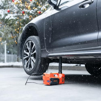 Trihelper Electric Car Jack 5 Ton 12V Floor Jack Hydraulic Jack Stand Car Lift Jack with Integrated Tire Pump for SUV Truck Sedan Vehicle Roadside Emergency Tire Change | Lift Range 5.9-17.7in, Fits Sedan SUV MPV Truck, 150 PSI Gauge, Blue Red Flashing Li