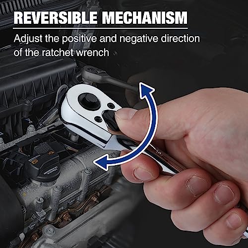 WORKPRO 3/8-Inch Drive Ratchet, Quick-Release 72-Tooth Ratchet Wrench | Reversible 3/8 Drive Ratchet Handle, Chrome Alloy Made, Cr-Mo Head, Full Polished - size: 3/8"