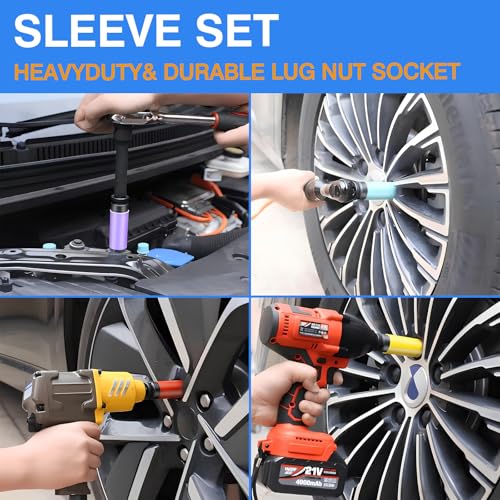 5PCS 1/2" Drive Wheel Protector Impact Socket, Non-Marring Lug Nut Deep Socket Set, CR-MO, 6 Point, Color-Coded Protective Socket, Metric 15 17 19 21 22 mm - size: 1/2" Protective Cover Sockets 5pcs