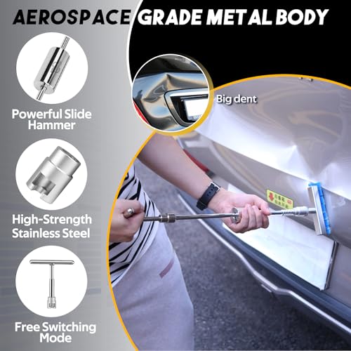 Super PDR Paintless Dent Repair Kit - Professional Puller with 100W Glue Gun LED Line Board and 64 Tabs T-Bar Slide Hammer - Auto Bodywork Tool Set for Car Door Ding Removal and Hail Damage