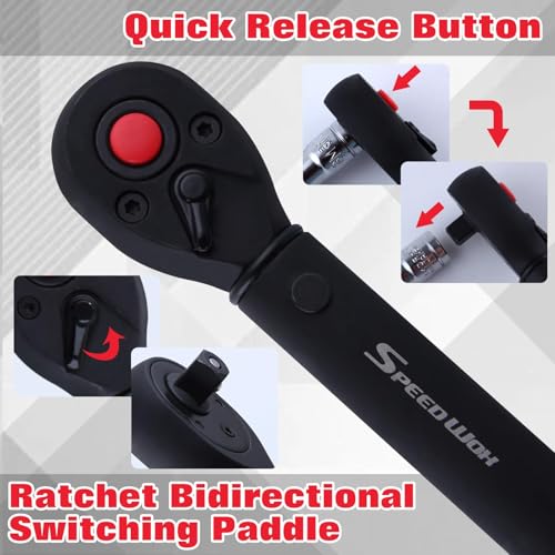 SPEEDWOX 1/4" Drive Adjustable Click Torque Wrench 5-25 Nm Dual-Direction Reversible with Quick Release Head for Bike, Motorcycle and Car Repair - size: 1/4"