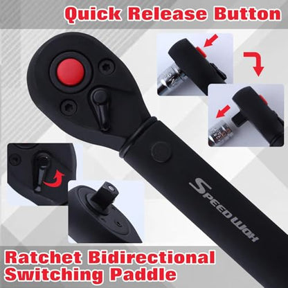 SPEEDWOX 1/4" Drive Adjustable Click Torque Wrench 5-25 Nm Dual-Direction Reversible with Quick Release Head for Bike, Motorcycle and Car Repair - size: 1/4"