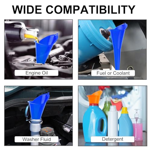 3-Pack Long-Neck Oil Funnels, 11" Multi-Purpose Funnels for Automotive & Motorcycle Use – Reusable Funnel for Oil, Gas & Transmission Fluid (Blue) - color: Blue