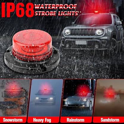 Remote Control Red Beacon Light, Rechargeable Wireless Red Flashing Lights with Magnetic, High Low Brightness, 15 Modes Mini Emergency Warning Safety Light for Snowplow Tow Work Trucks Tractor - color: Red