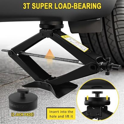 3-Ton Scissor Jack Kit for Chevrolet C5 C6 C7 C8 GS Z with Rubber Jack Pad, Car Spare Tire Repair Tools for Car Chevrolet, Tire Changing Tools Kit for Chevrolet with L-Wrenches（17/19/21/23mm）