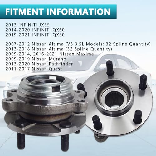 513296 Front Wheel Bearing Hub Assembly for Infiniti JX35 QX60 QX50 2013-2021, Nissan Altima Maxima Murano Pathfinder Quest 2007-2021 (2PCS) - size: 513296