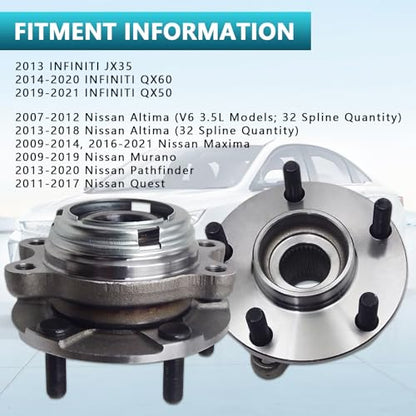 513296 Front Wheel Bearing Hub Assembly for Infiniti JX35 QX60 QX50 2013-2021, Nissan Altima Maxima Murano Pathfinder Quest 2007-2021 (2PCS) - size: 513296