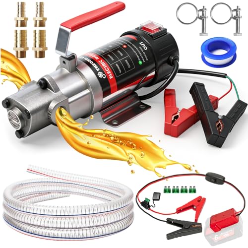 24V Gear Pump, 3.2GPM Electric Oil Change Extractor Pump, Oil Change Pump with Battery Adapter for Milwaukee M18 18V Batteries, High Flow Oil Suction Pump for Generators Machinery Oil Change - color: with Hose+M Adapter