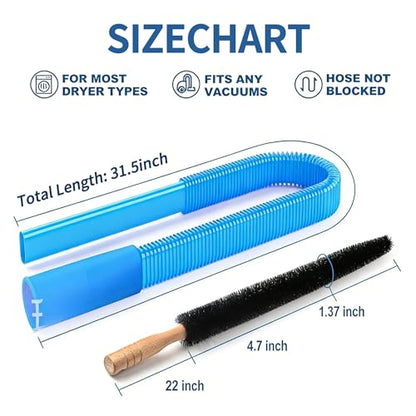 Dryer Vent Cleaner Kit - Universal Vacuum Hose Attachment & Lint Brush, Effectively Clean Clogged Dryer Ducts, Fit Most Vacuums for Dryer, Refrigerator Coils & Behind Appliances - color: Blue