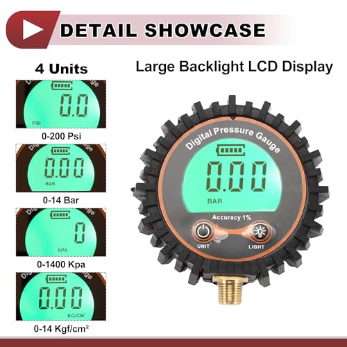 1Pcs Universal Digital Tire Pressure Gauge 1/8" NPT without Battery 0-250PSI Digital Air Pressure Meter for Cars