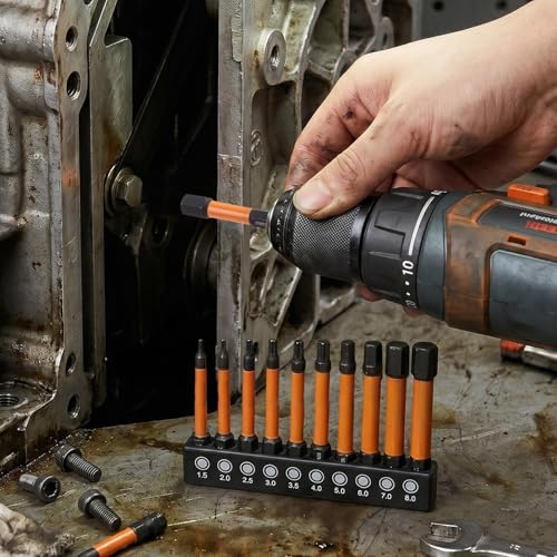 10Pcs Impact Hex Head Allen Wrench Bits Set, with 1/4 Inch Hex Shank, S2 Steel Magnetic Impact Hexagonal Screwdriver Bits (25mm) - color: 25mm